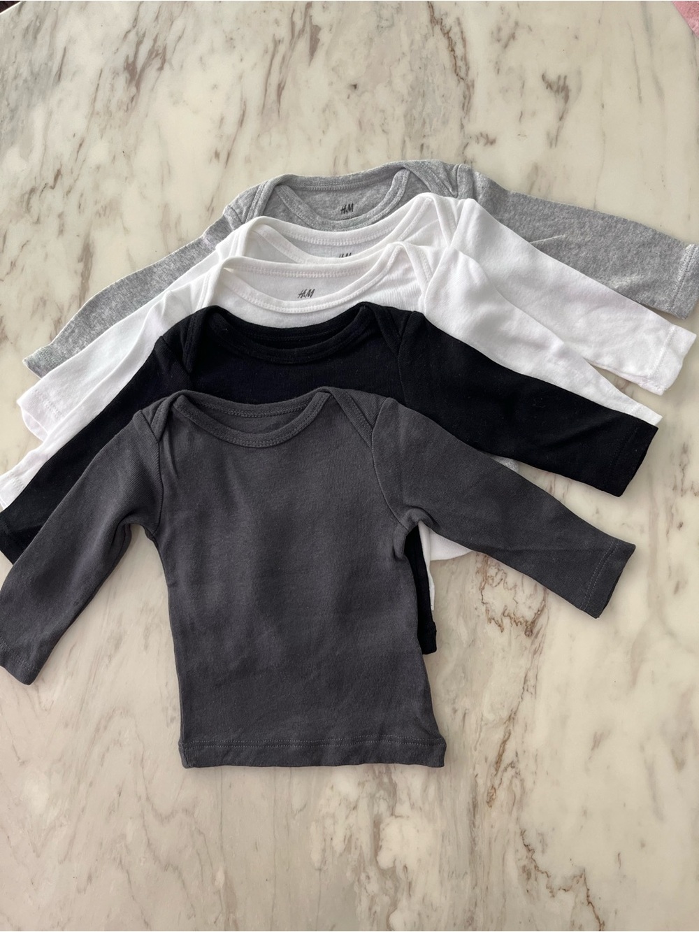 H&M Baby Long-Sleeve Basic Tee - White, Black, Gray (Set of 5)